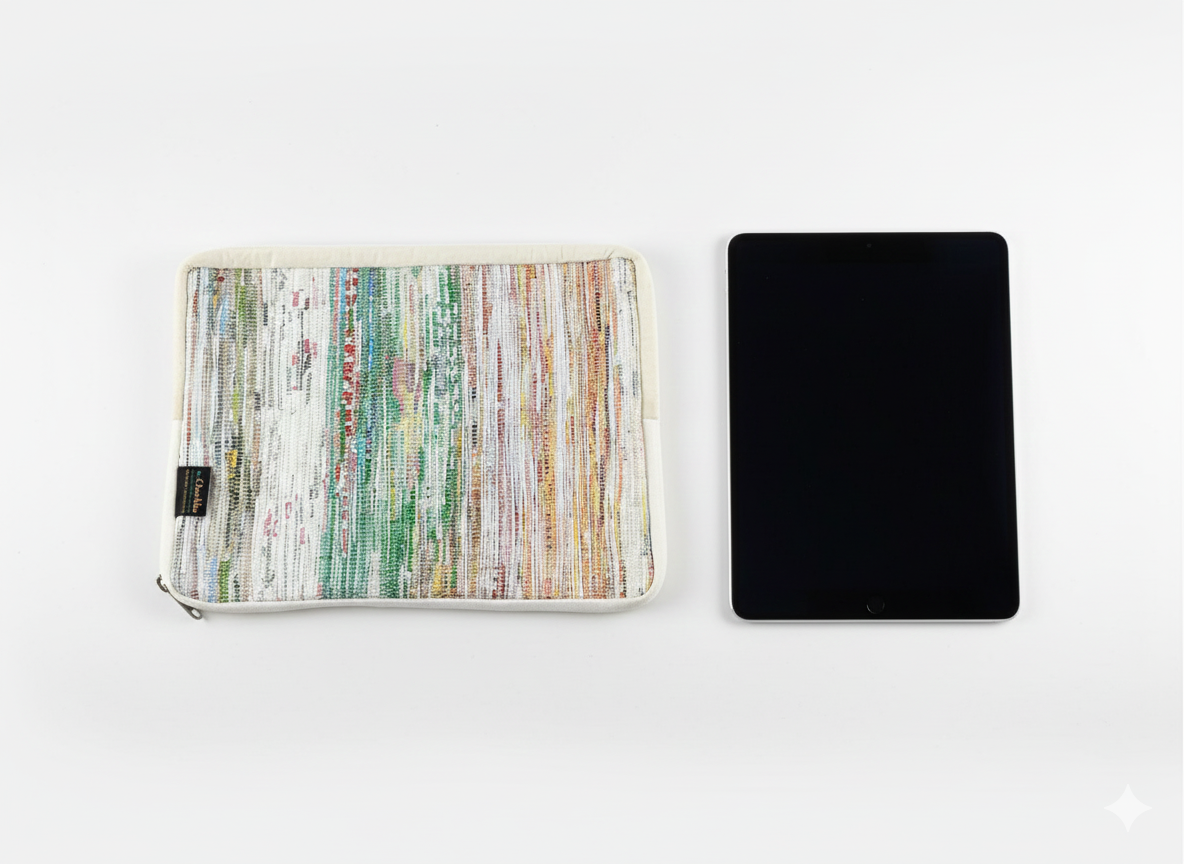 reCharkhas handgefertigte Tablet-Tasche aus recycelten Plastiktüten