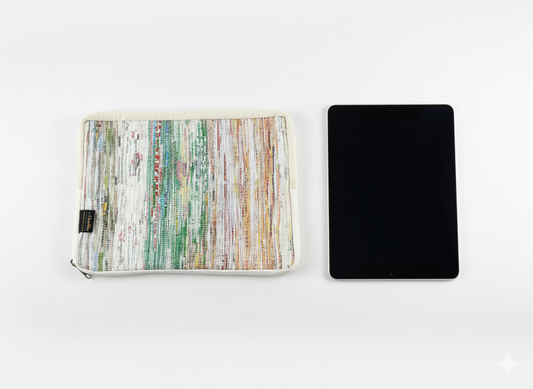 reCharkhas handgefertigte Tablet-Tasche aus recycelten Plastiktüten