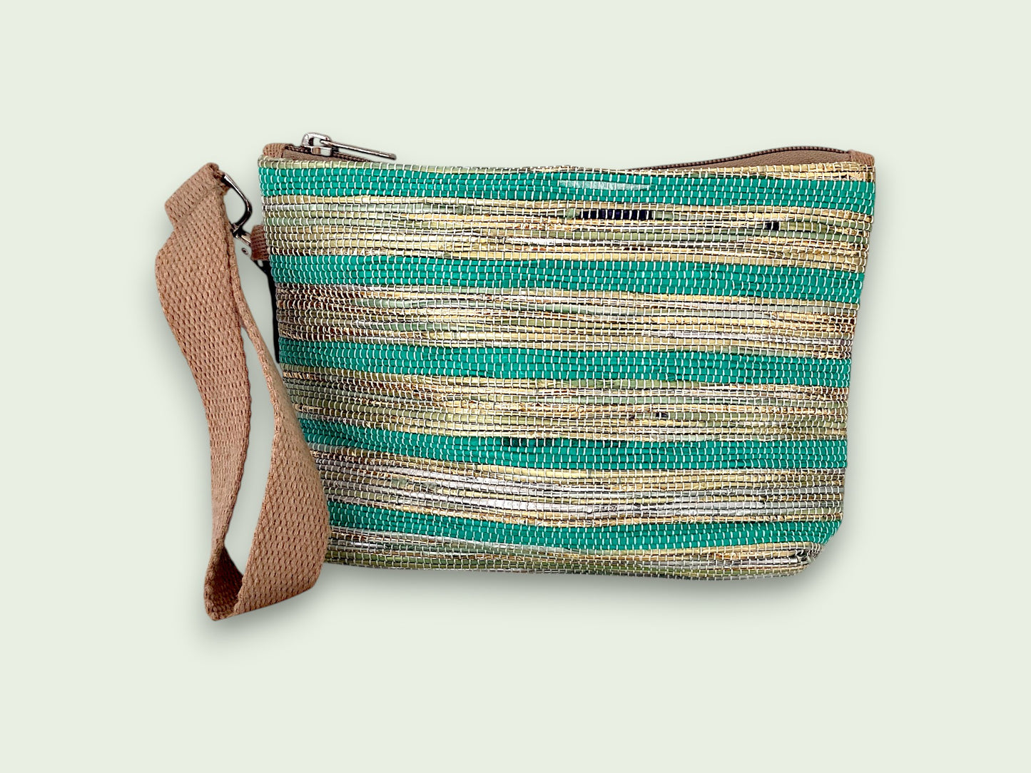 Handgefertigte Handgelenk-Tasche aus recycelten Plastiktüten