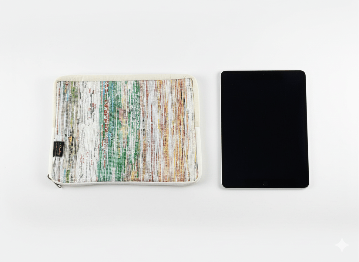 Handgefertigte Tablet-Tasche aus recycelten Plastiktüten - Chamak
